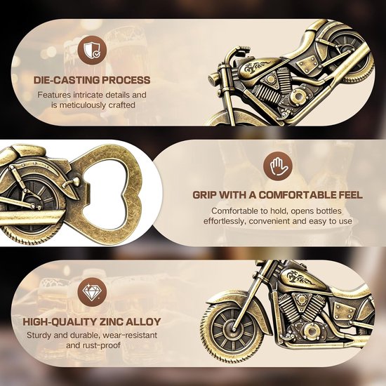 Vintage motorfiets flesopener, zware zinklegering motorfiets opener — afbeelding 4