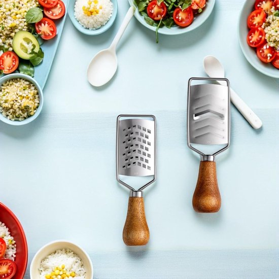 6 Stuks Delige Rvs Kaasrasp met Houten Handvat Mini Groentesnijder Bakrasp Zester Compact Ergonomisch voor Kaas Gember Knoflook Groenten Chocolade — afbeelding 5