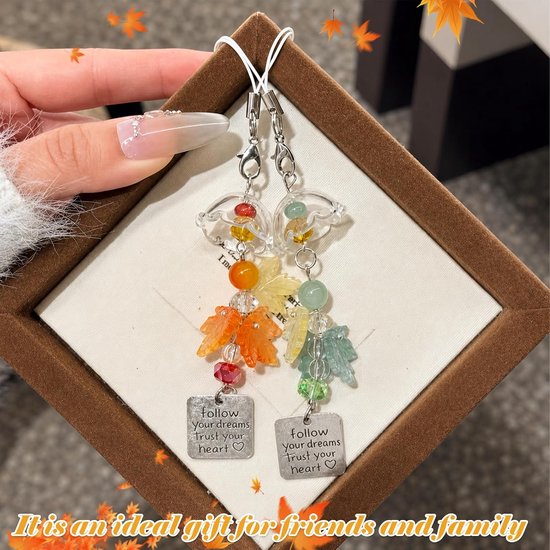 2 stuks telefoon bedeltje herfst telefoon sleutelhanger esdoornblad set rood groen hoes accessoires tas rugzak sleutelhanger bel effect creatieve accessoires Y2K stijl — afbeelding 2