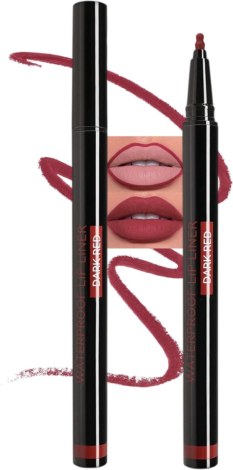 Lip liner waterbestendig - Matte marker - Donker rood - Langdurig - Zeer pigmentrijk en zijdeachtig - Natuurlijk gladde lippenstift (02 donker rood)