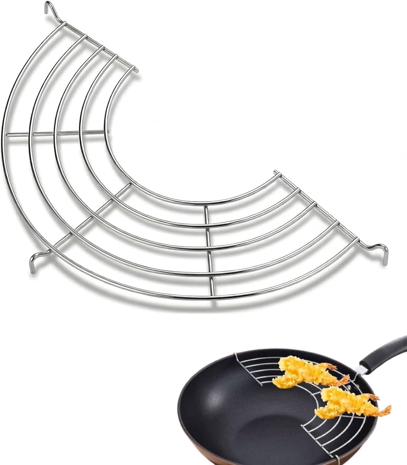 Halfrond roestvrij stalen olieafdruiprek, 34 cm, gebakken afdruiprek, wok-koelrek, oliezeef, rekken, zeef keuken, wok, druppelfilter voor pannen, potten, wok (1)