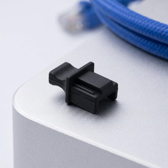 50 stuks siliconen stofkapjes voor Ethernet-poort, RJ45 vrouwelijke stofkapjes voor computernetwerkconnector, zwart — afbeelding 2