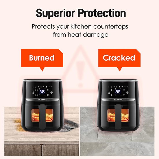 2 stuks hittebestendige mat voor heteluchtfriteuse, 40 x 60 x 0,1 cm warmtemat om aanrecht te beschermen, accessoires voor luchtfriteuse, compatibel met Ninja, Cosori, Tefal, hittebestendige pad voor — afbeelding 5