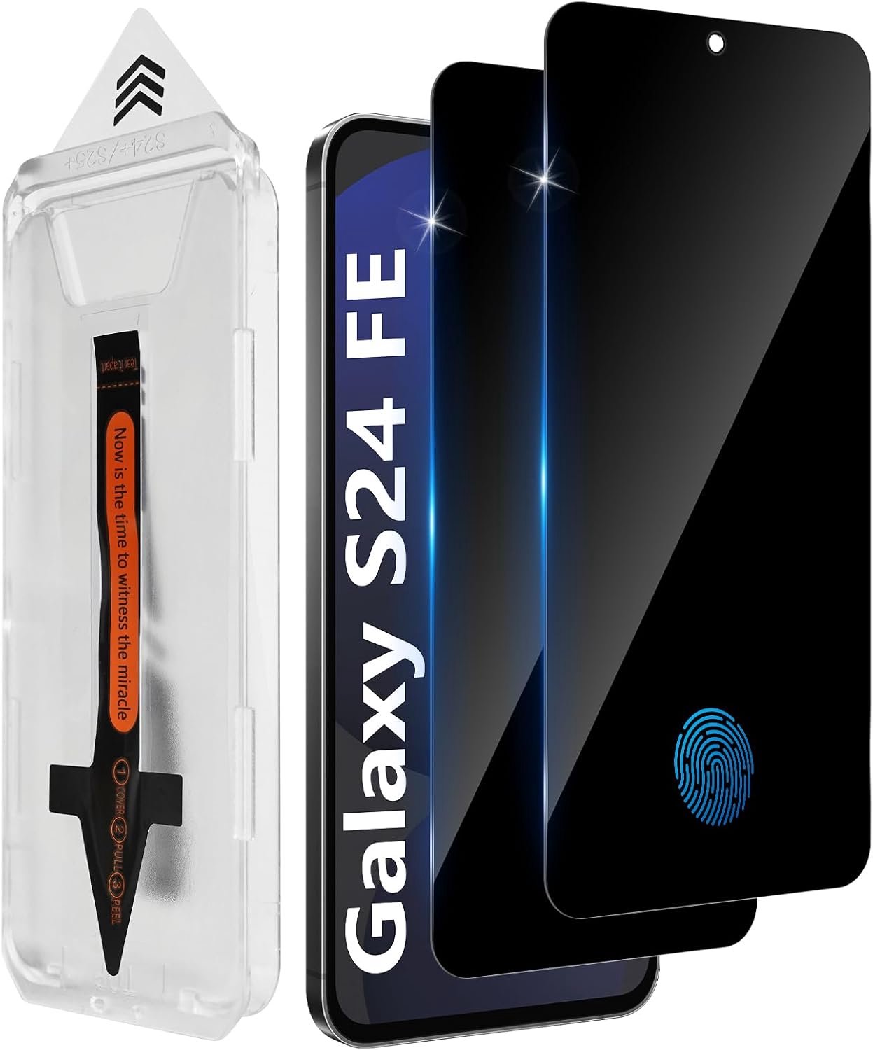 Aerku Inkijkbescherming voor Samsung Galaxy S24 Fe 5G voor pantserglas, 2 stuks, [auto-installatie], privacyfolie, 9H privacyfolie, anti-spy veiligheidsglas, krasbestendige folie, snelle installatie