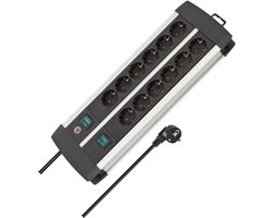 Brennenstuhl Premium Alu-Line stekkerdoos 12-voudig van hoogwaardig aluminium (met 2 schakelaars voor elk 6 contactdozen en 3 m kabel, Made in Germany)