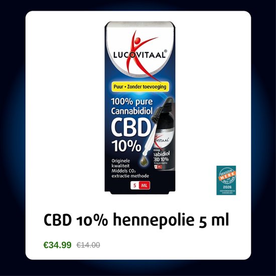 Lucovitaal CBD olie 10% Hennep Cannabidiol 5 ml. Puur • Zonder toevoeging. Gekozen merk van het jaar.
