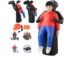 Kinderen Opblaasbaar Halloween Kostuum Duivel - 3D Skelet Magere Hein Design met Ingebouwde Ventilator - Griezelige Grim Reaper Outfit voor Halloween Cosplay Prank Theater - Zwart 120-140cm
