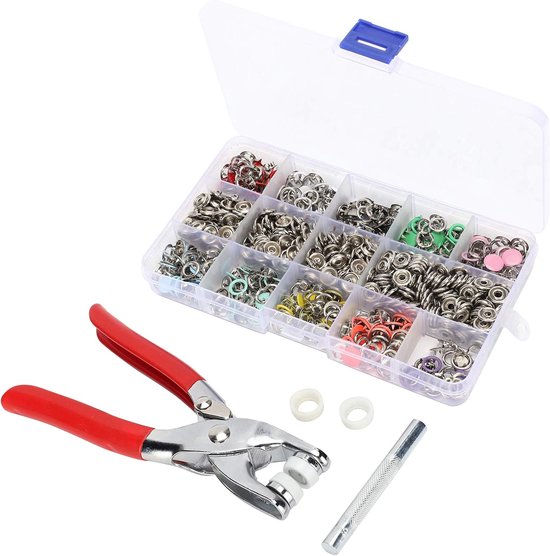 804 stuks drukknopen kit naaiknop ponsmachine handperstang gereedschap 9,5 mm 10 kleuren messing drukknopen voor kleding doe-het-zelf ambachten naaibenodigdheden — afbeelding 3