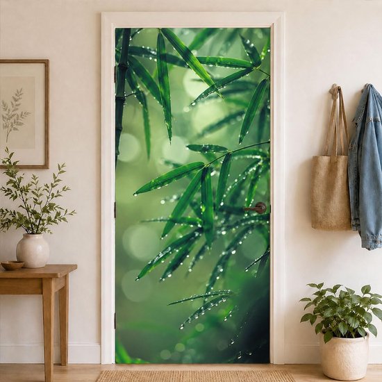 2 stuks bamboe blad regen koelkast wraps, zelfklevende koelkast wrap set verwijderbare koelkast sticker koelkastpanelen cover sticker voor keuken bar decor, 41,5 x 200 cm — afbeelding 3