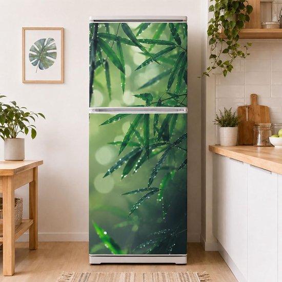 2 stuks bamboe blad regen koelkast wraps, zelfklevende koelkast wrap set verwijderbare koelkast sticker koelkastpanelen cover sticker voor keuken bar decor, 41,5 x 200 cm — afbeelding 4