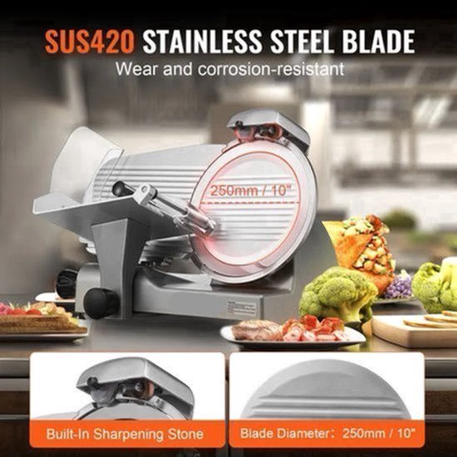 Vleessnijmachine - Vleessnijder - Snijmachine - Broodsnijmachine - Elektrische - 12 Inch Roestvrijstalen Mes - Allessnijder - Ingebouwde Slijpsteen – Instelbare Snijdikte 0-15 mm – Perfect voor Deli en Thuisgebruik