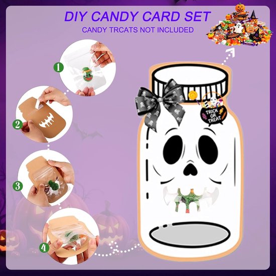 30 stuks Halloween zoete traktatiezakken, pompoen spin vleermuis doodskist doos truc of traktatie, snoep snacks koekjes verpakking voor Halloween feest, feestbenodigdheden — afbeelding 2