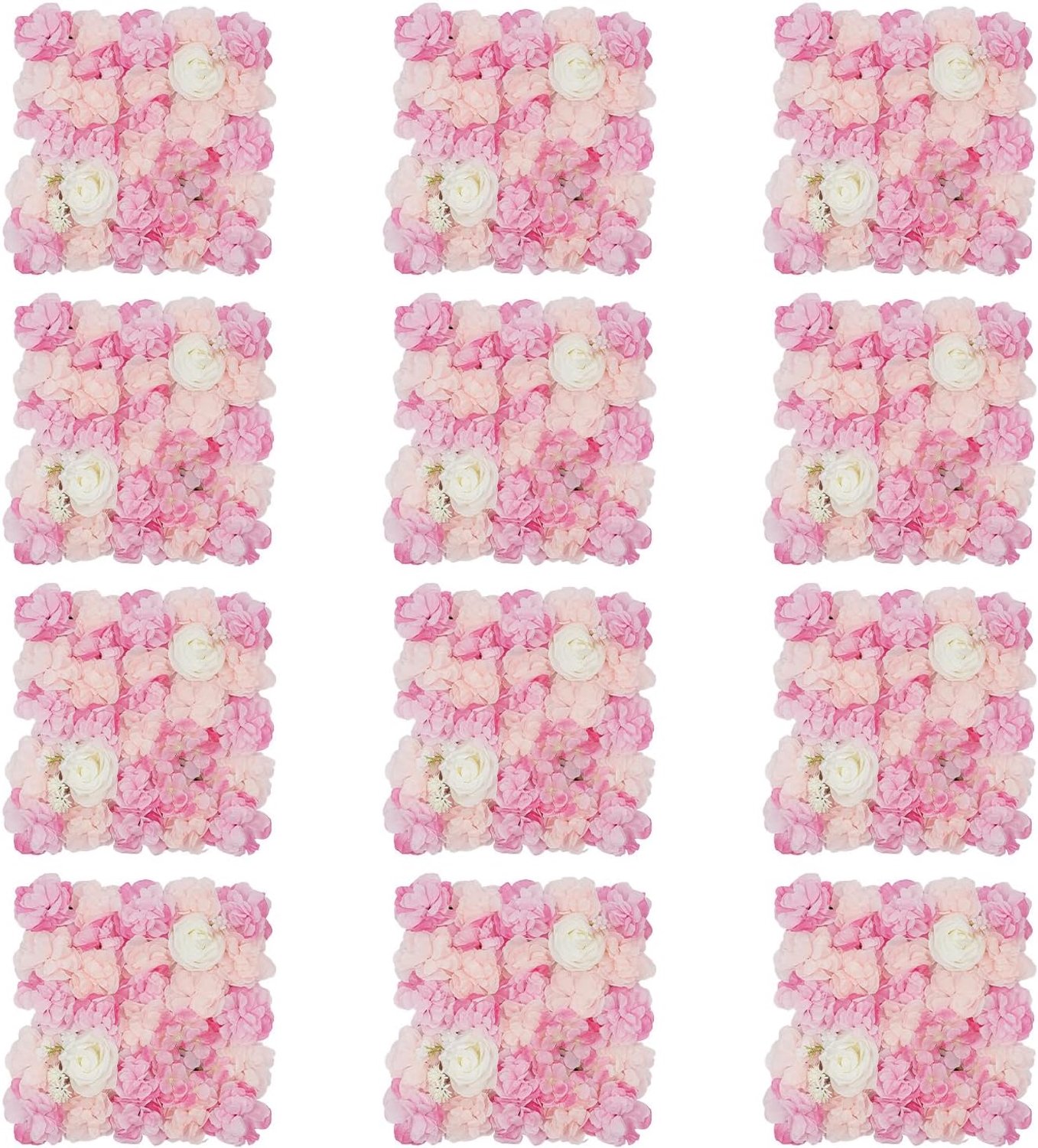 Kunstbloemenwand, set van 12, 42 x 42 cm, zijde, wanddecoratie