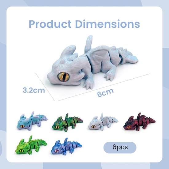 6 stuks draken, 3D-print, minifiguren, beweegbaar, flexibel, bureauspeelgoed voor kinderen en volwassenen, cadeau — afbeelding 2