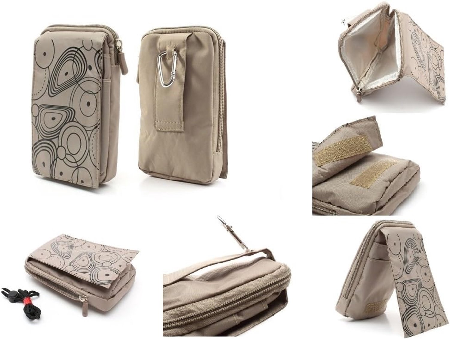 Multifunctionele verticale strepen nylon zakje tas met ritssluiting karabijnhaak voor Nokia XL - BEIGE