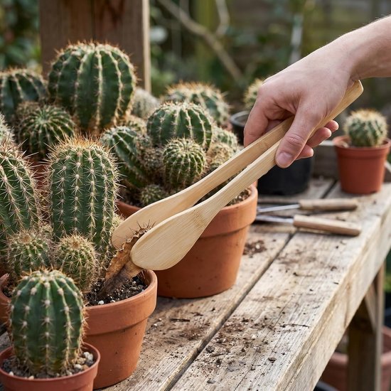 2 Stuks Bamboe Plantentangen Platte Antislip Succulent Transplant Tool voor Veilig Cactus Verplanten Tuinieren Dagelijks Plantenverzorging — afbeelding 4