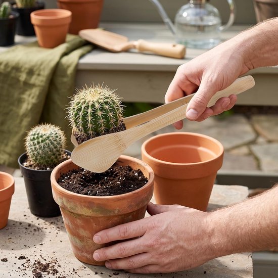 2 Stuks Bamboe Plantentangen Platte Antislip Succulent Transplant Tool voor Veilig Cactus Verplanten Tuinieren Dagelijks Plantenverzorging — afbeelding 2