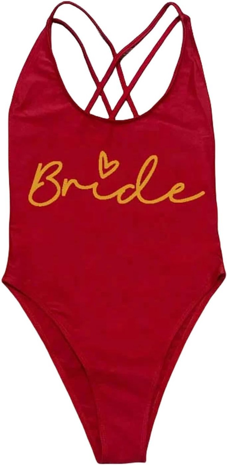 bikini Bridal Swimsuit Padded Swimwear Women Bride Print One Piece Swimsuit Bachelor Party Beach Wear