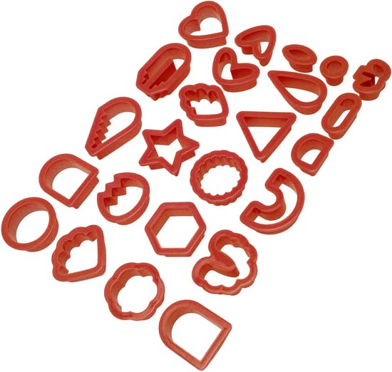 24 stuks polymeerklei oorbelsnijders, doe-het-zelf knutselgereedschap, verdikte rand, voedselveilig voor taarten, kaarsen, rood, gemakkelijk te gebruiken, veelzijdige knutselset — afbeelding 3