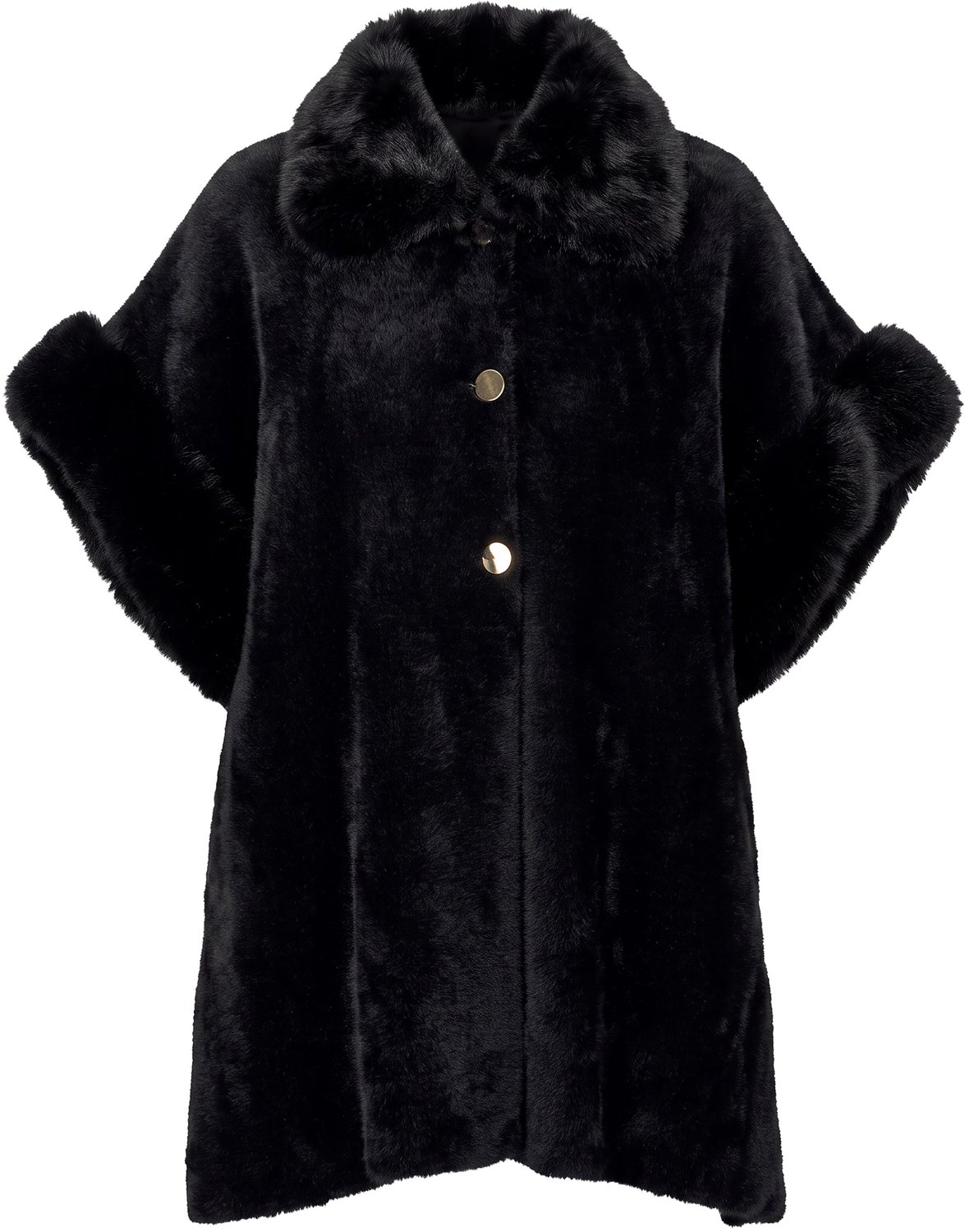 Ulla Popken - Dames - Cape details van imitatiebont overhemdkraag knoopsluiting - Zwart - Maat 3+