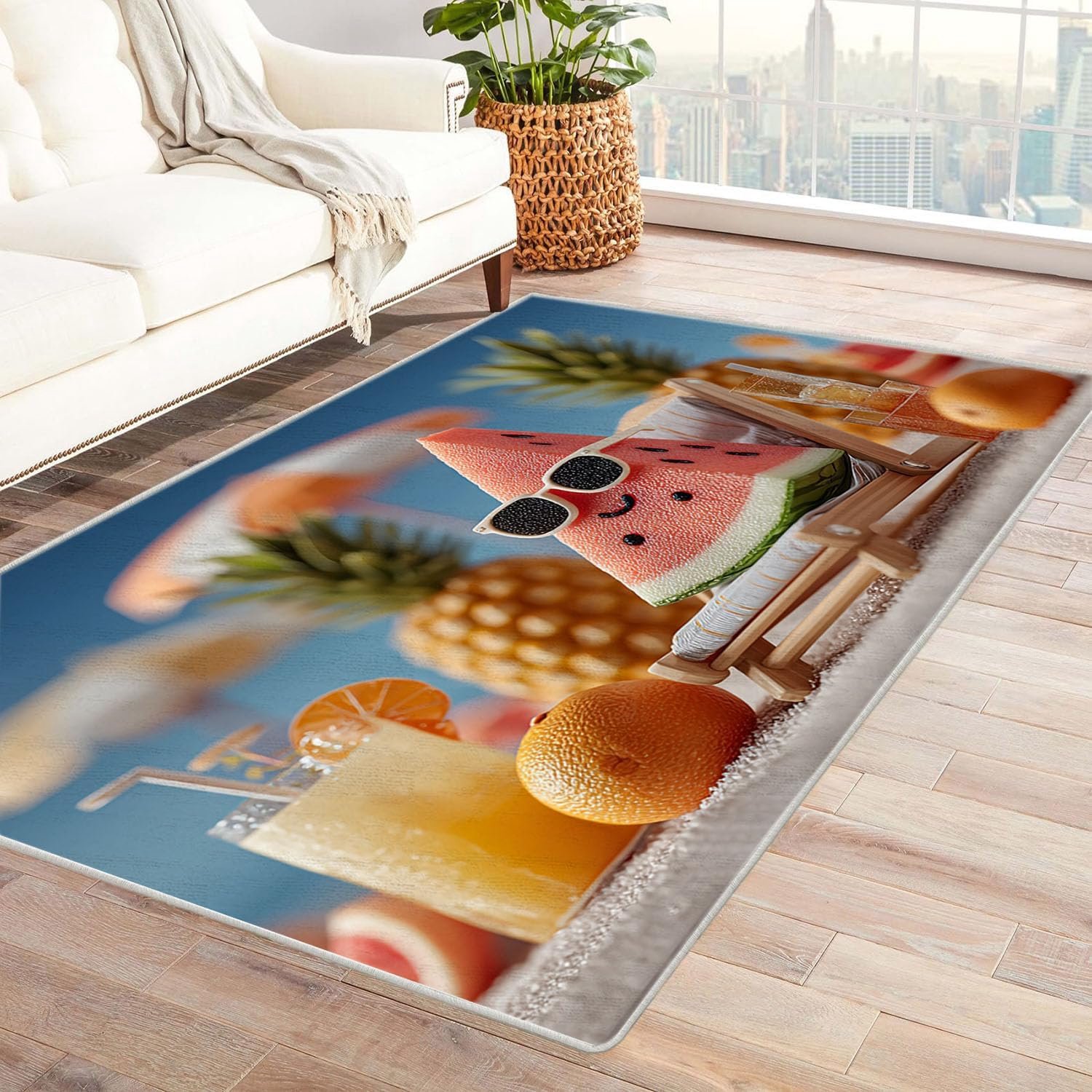 Strandtapijt, woonkamer, laagpolig, modern, wasbaar, motief leuk strand, fruit, kantoor, balkon, slaapkamer, volwassenen, laagpolig, Scandinavisch motief, boho-motief, geometrisch patroon (rood