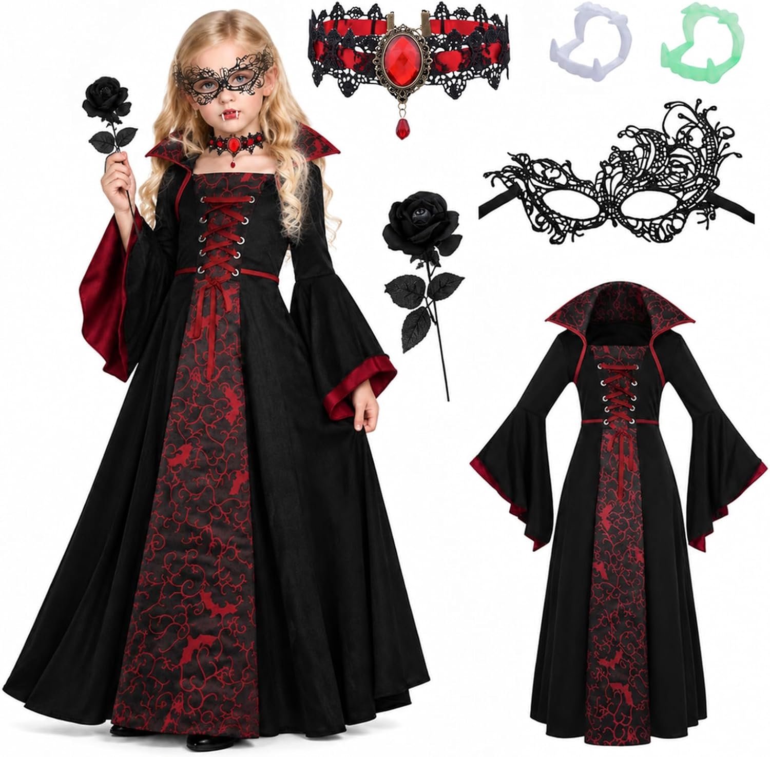 Vampierkostuum voor meisjes, Halloween-kostuum voor kinderen, vampier voor
