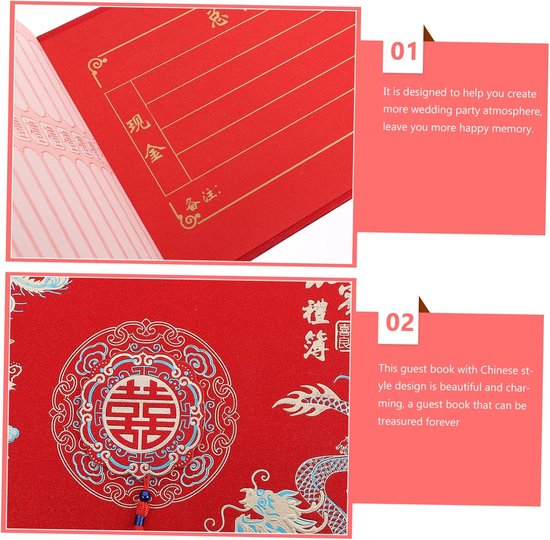 Handtekeningboek Voor Bruiloften Chinees Gastenboek Elegante Uitstraling Voor Huwelijksreceptie — afbeelding 5