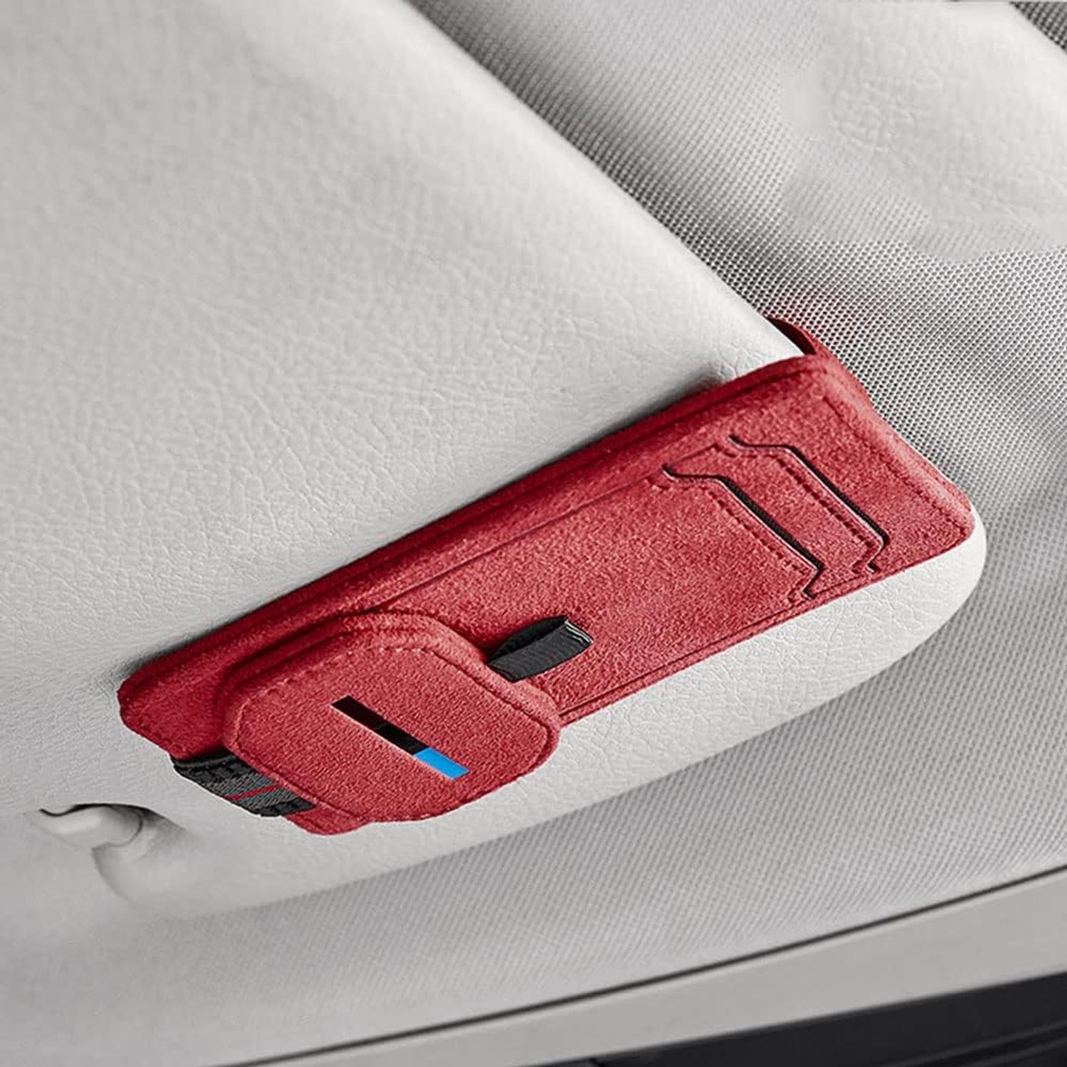 Zonnebrilhouder, TOTMOX universele brilhouders voor zonneklep auto, vrachtwagen, camper, brillenkaarten, krasbestendige opbergclip, rood