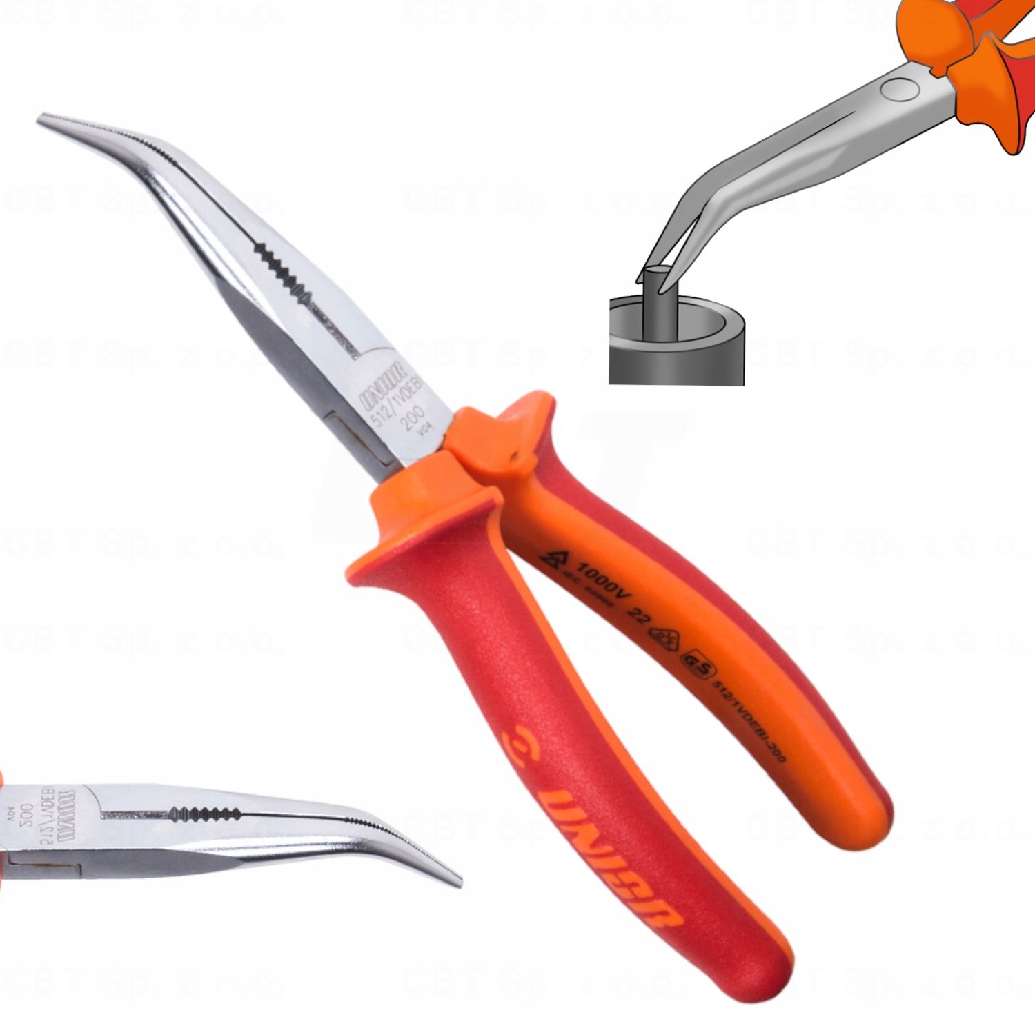 Verlengde VDE Elektriciens Tang 170mm - Geïsoleerd, Gebogen