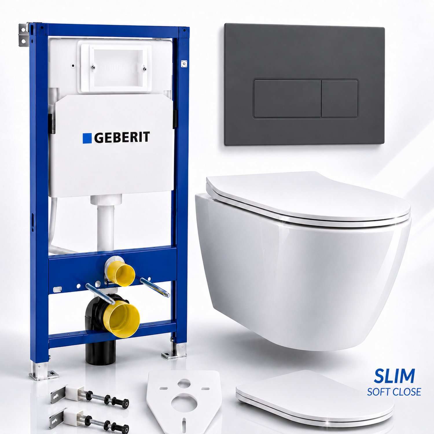 Badland toiletset - Geberit Duofix Basic Delta - ROLO wit - Delta50 rechthoekig zwart - 115119141