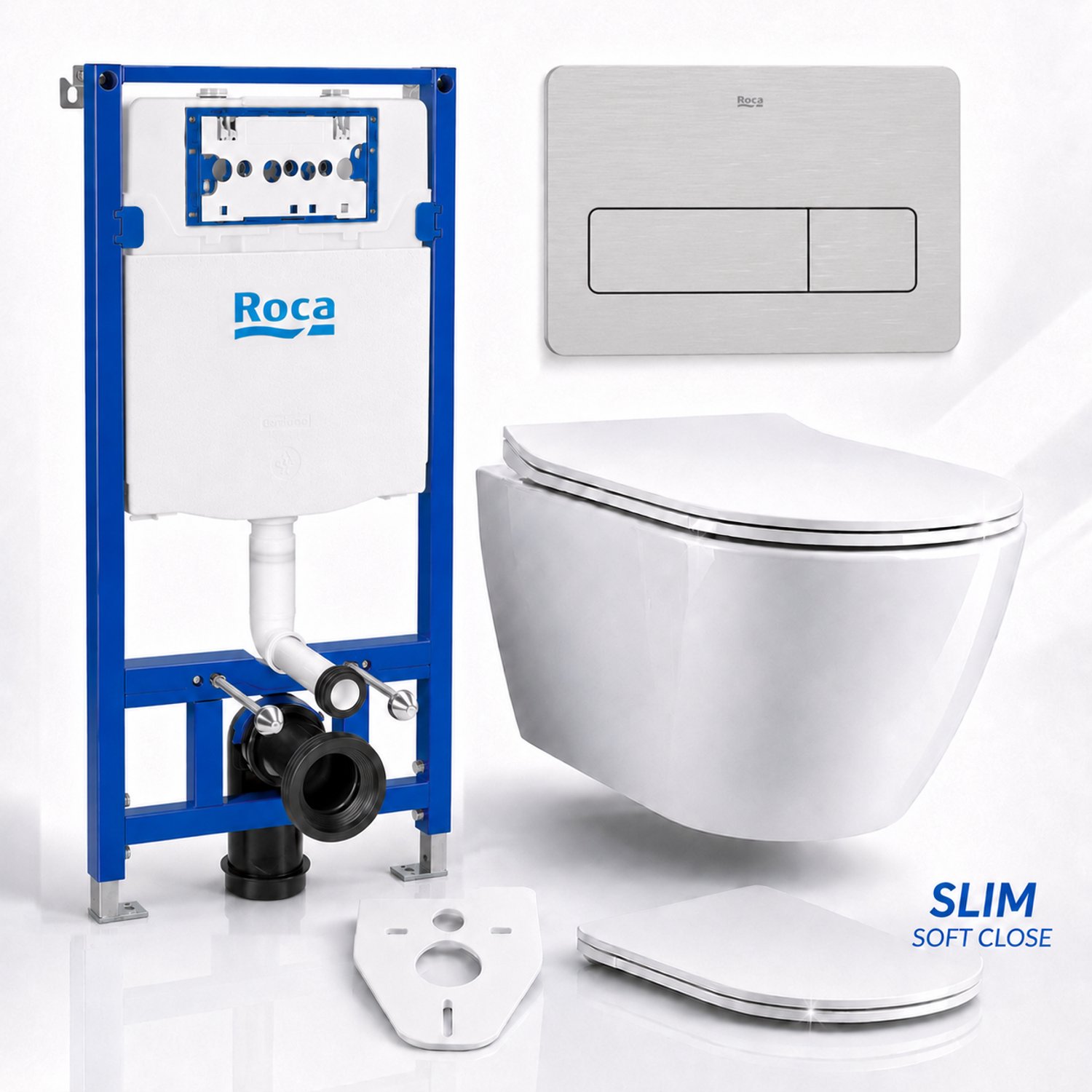 Badland toiletset - Roca DUPLO ONE - ROLO wit - PL3 RVS - A890197004