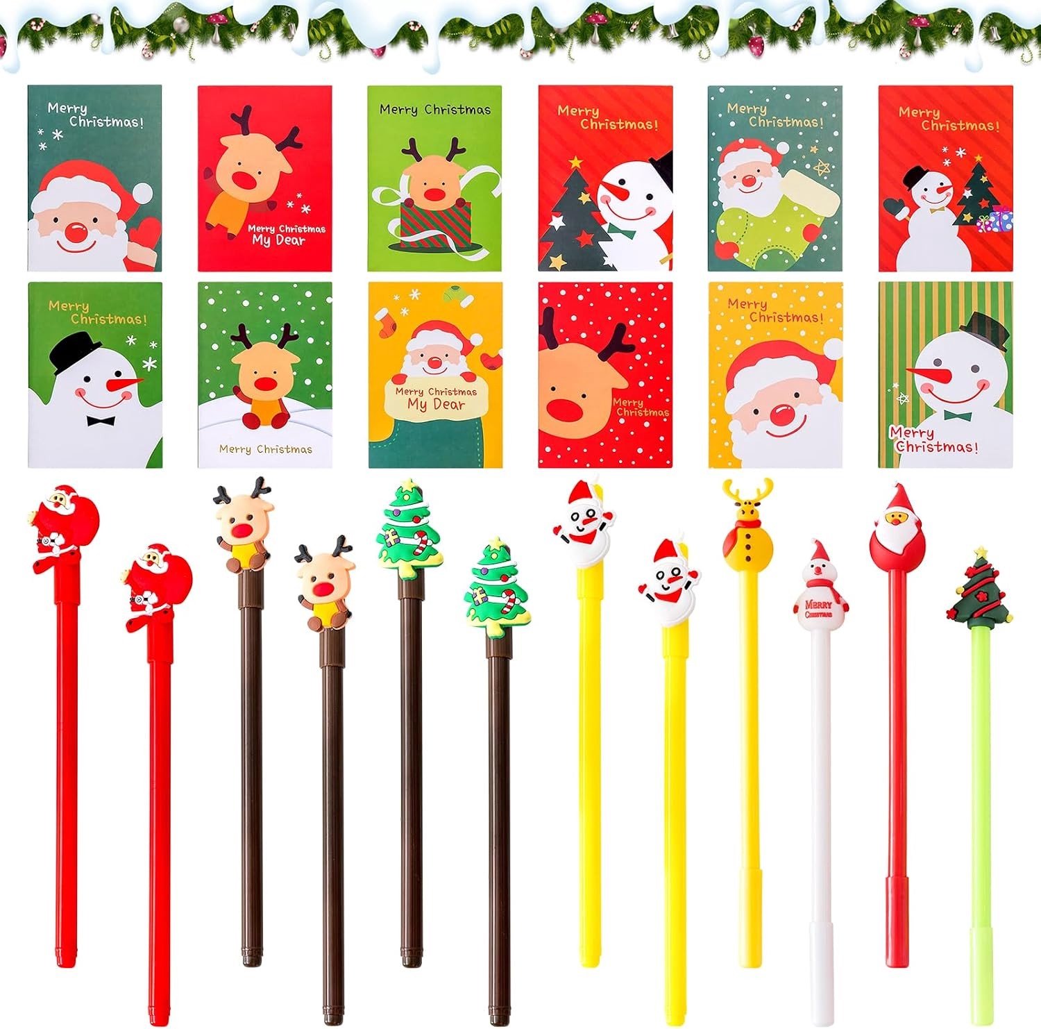Set van 24 Kerst Stationery, Notitieblok en Balpen, Leuke Kerstpapier voor Kinderen, Creatieve Verjaardagscadeaus en Kerstactiviteiten