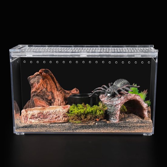 Reptiel PC Terrarium 10,2" x 5,9" x 5,7" Full View Reptiel Aquarium Tank Starter Kit voor Insecten Plant Gecko Spider Habitat Amfibieën Behuizing met Hide Cave Feeding Bowl — afbeelding 3