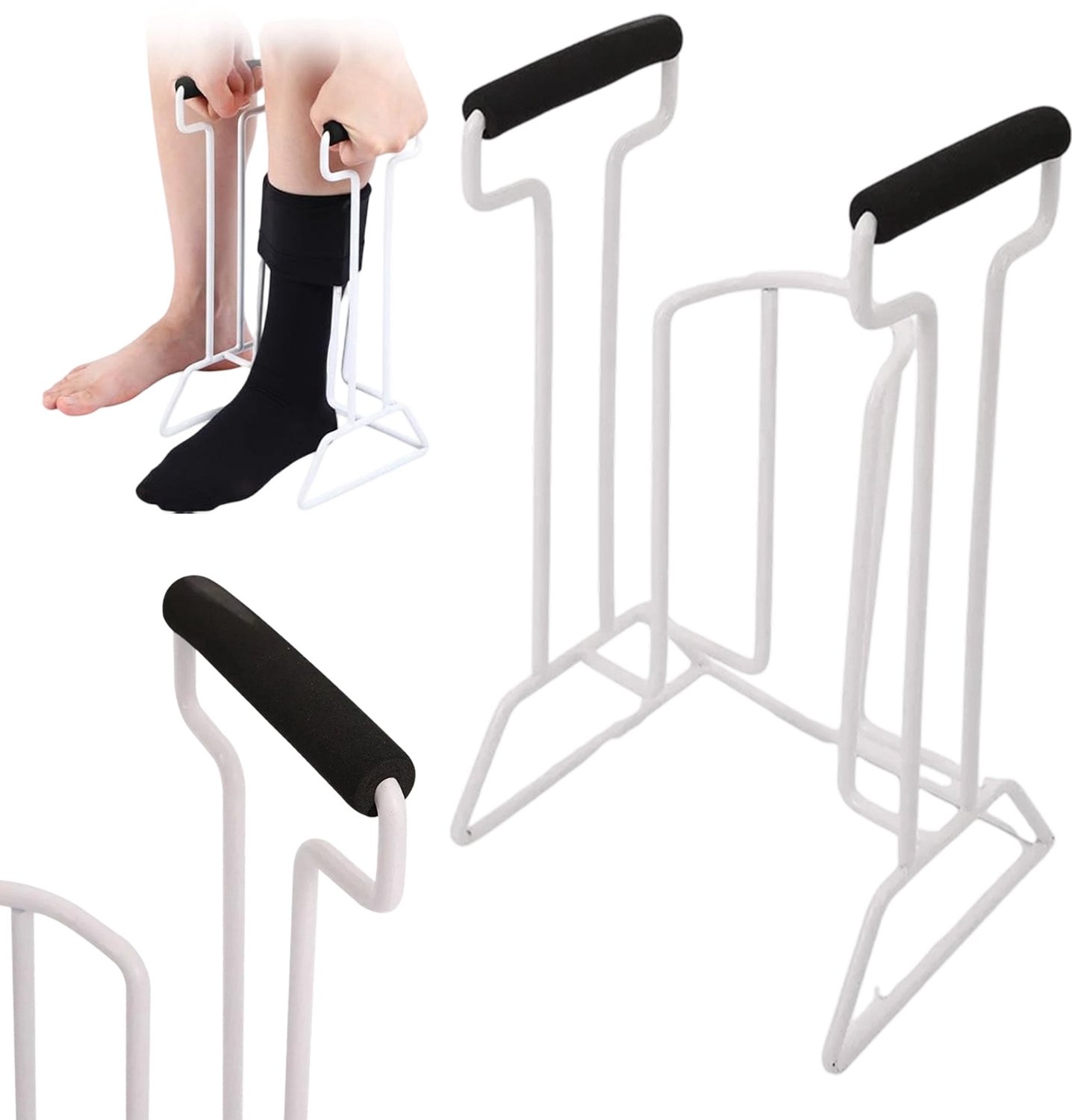 Steunkousen Aantrekhulp - Aankleedhulp voor Compressiekousen - Kousenaantrekhulp met Handgrepen - Hulpmiddel Beperkte Mobiliteit - Metalen Frame - Voor Kniehoge en Dijhoge Kousen