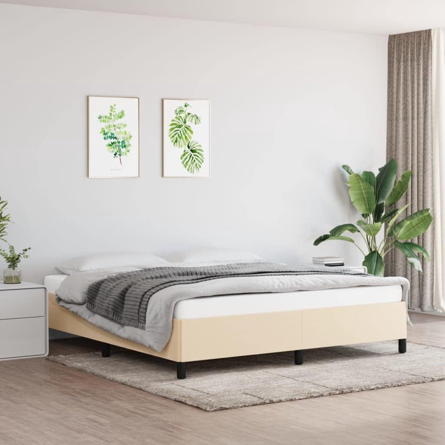 Bedframe zonder matras stof crème 180x200 stoffen ledikant met lattenbodem stevig onderstel slaapkamer meubel