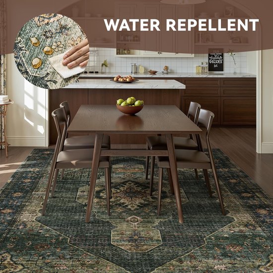 Engiw Olijfgroen vloerkleed voor woonkamer slaapkamer tapijt wasbaar tapijt vintage neutraal boerderij tapijt eetkamer tapijt kantoor tapijt retro oosters gemakkelijk schoon antislip tapijt groot — afbeelding 3
