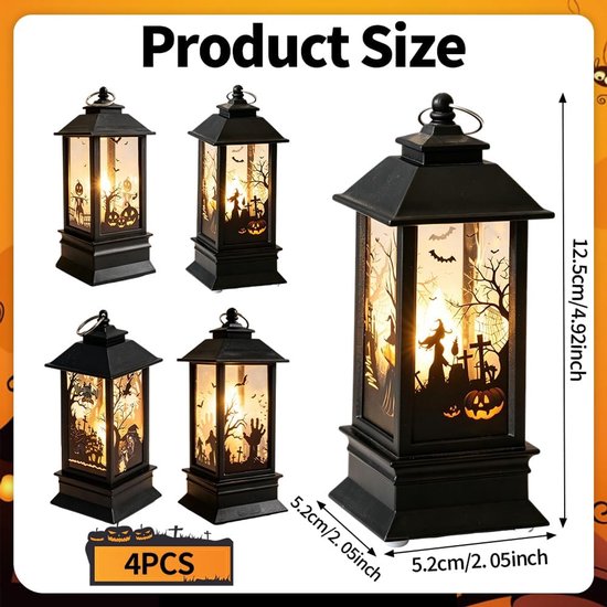 4 stuks Halloween decoratieve pompoen lantaarn, Halloween decoratieve kaarslantaarn, Halloween lantaarn outdoor met led-kaars, Halloween decoratieve lantaarns herfst buiten boom hangdecoratie — afbeelding 5