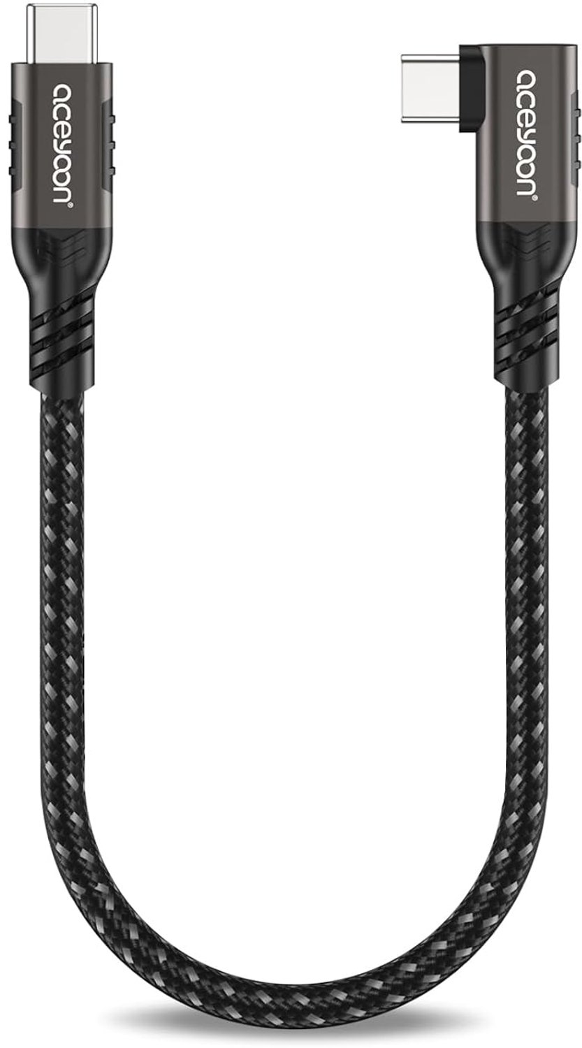 USB C naar USB C kabel 30 cm - 240 W PD snellaadkabel - 90 graden hoek - snel opladen - ShopVlot