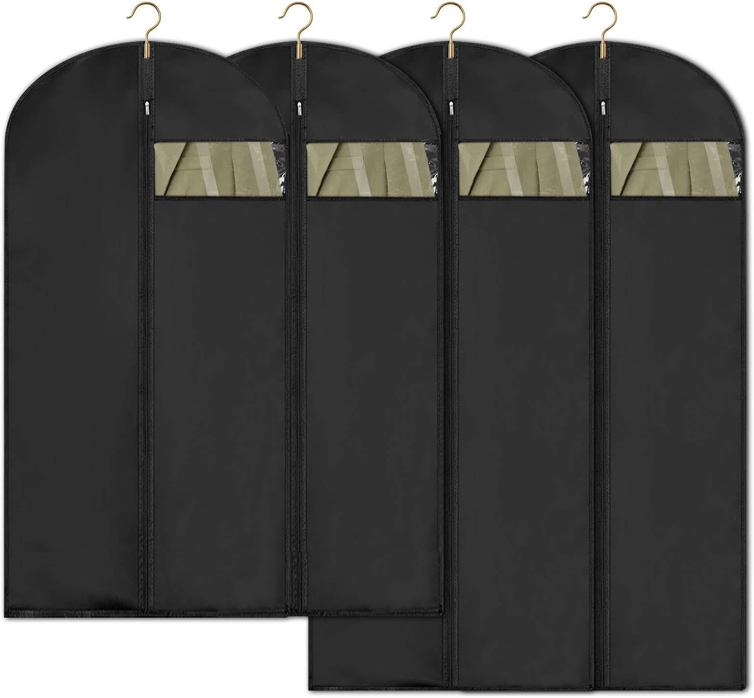 Set van 4 Kledingzakken 60 x 120/100 cm Zwarte Beschermhoezen met Rits voor Kostuums, Jassen en Avondjurken