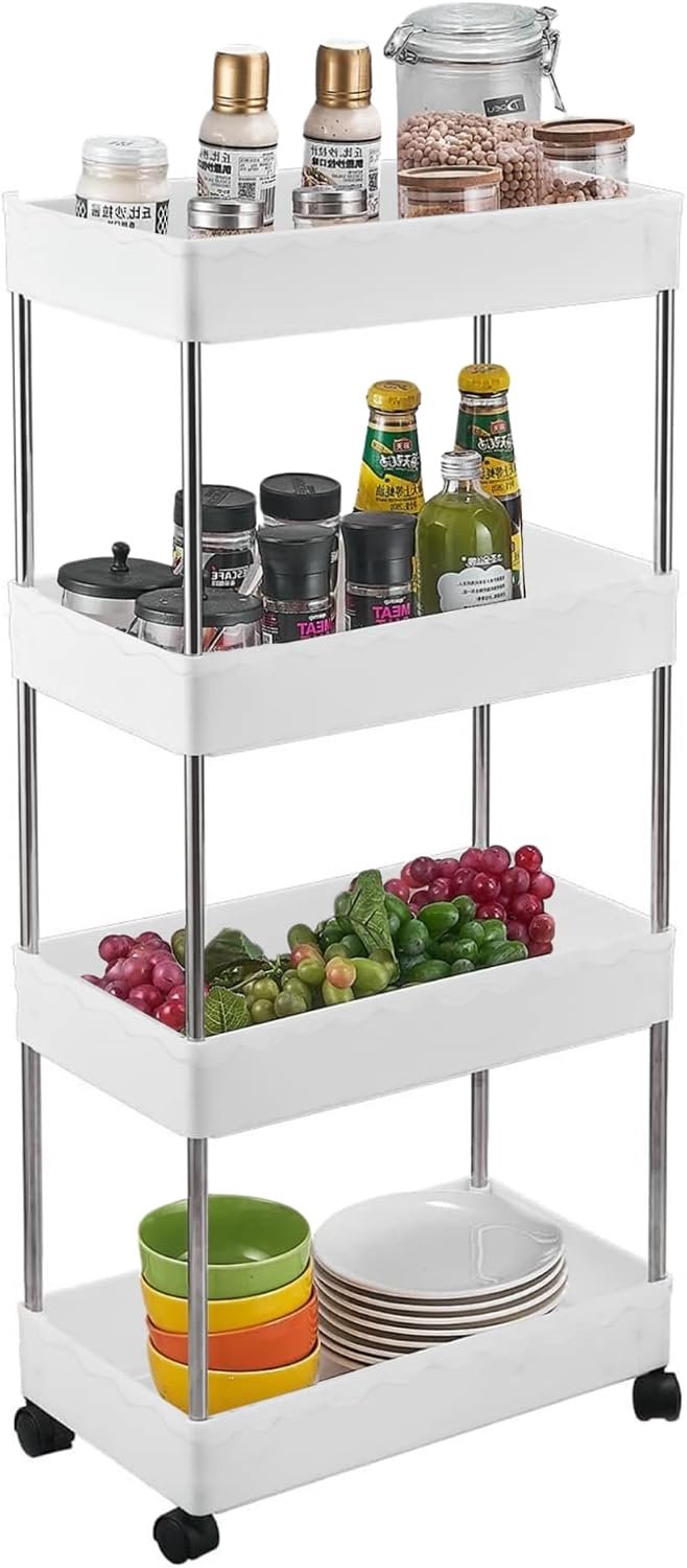Organizer Cart 86 x 40 x 20 cm - kunststof - mobiel met wielen - ideaal voor keuken of badkamer - ShopVlot