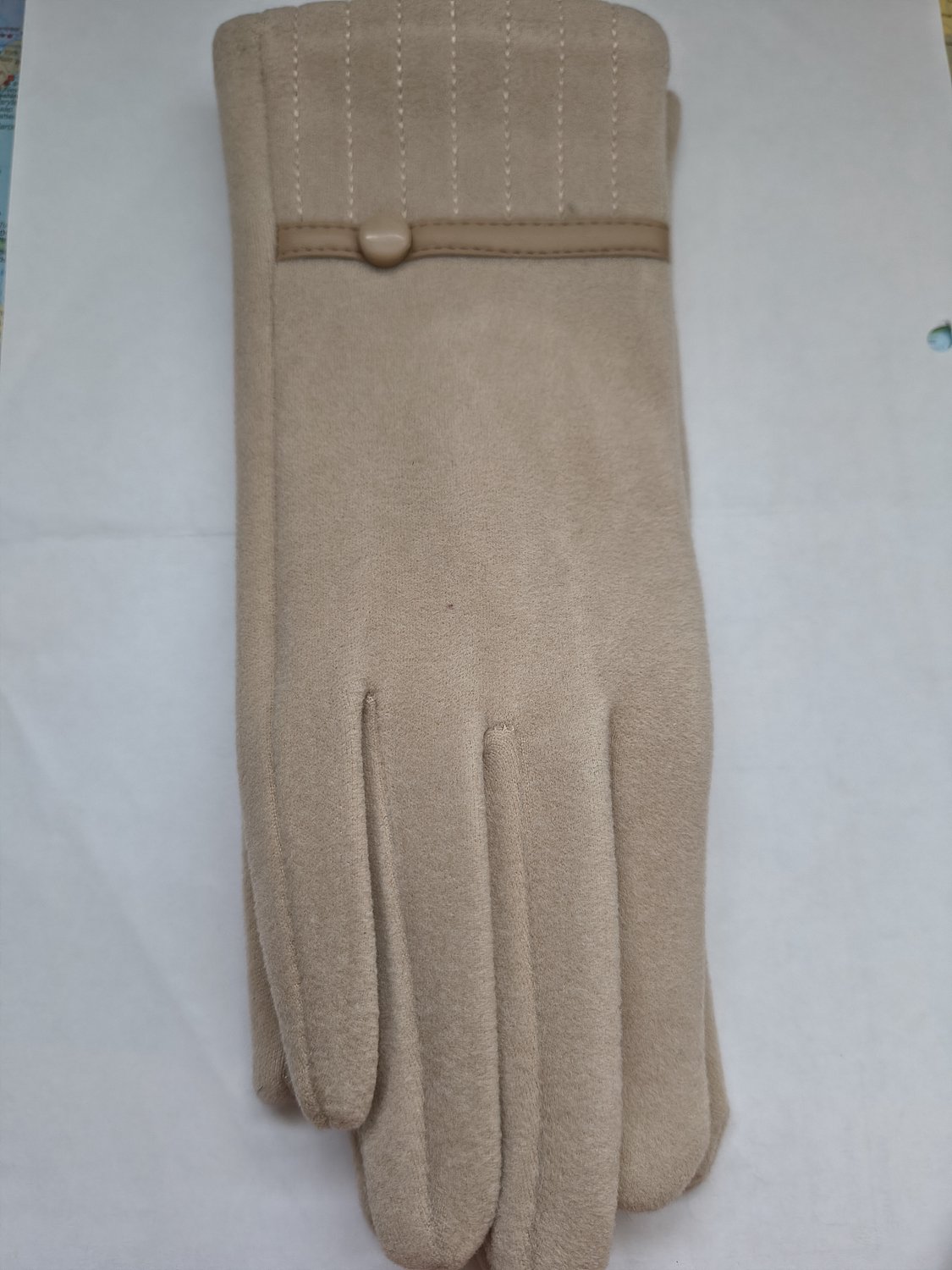 Stevige faux suede dames handschoenen Irene-touchscreenfunctie-effen beige