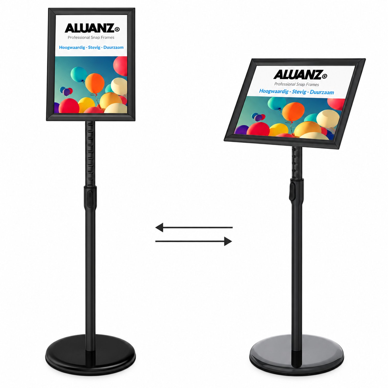 Aluanz Informatiestandaard A3 Zwart – In Hoogte Verstelbaar 87-130 cm – Kliklijst met Beschermfolie