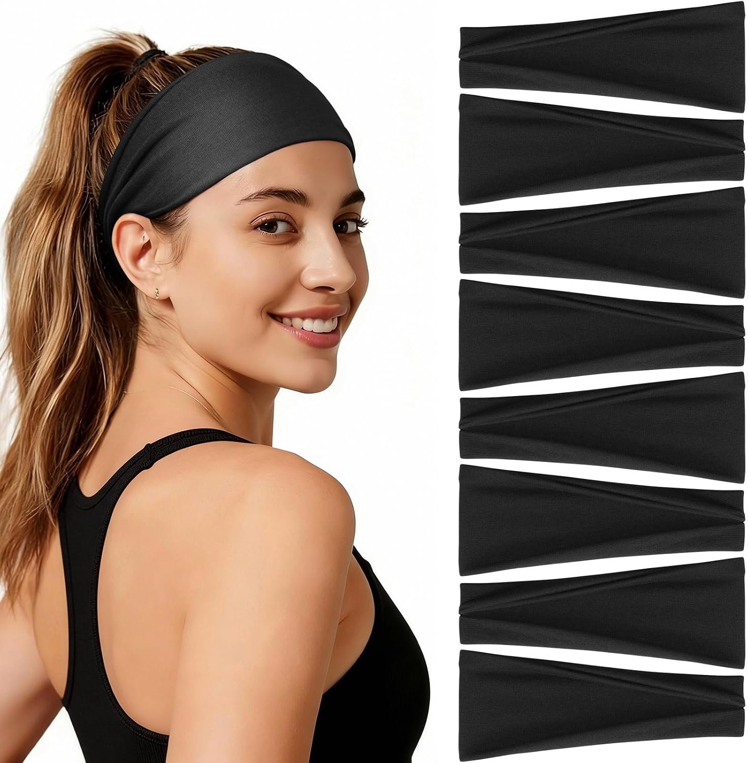 Sporthoofdbanden voor dames - 8 stuks - Stretchy elastische stof - Ideaal voor yoga en hardlopen - ShopVlot