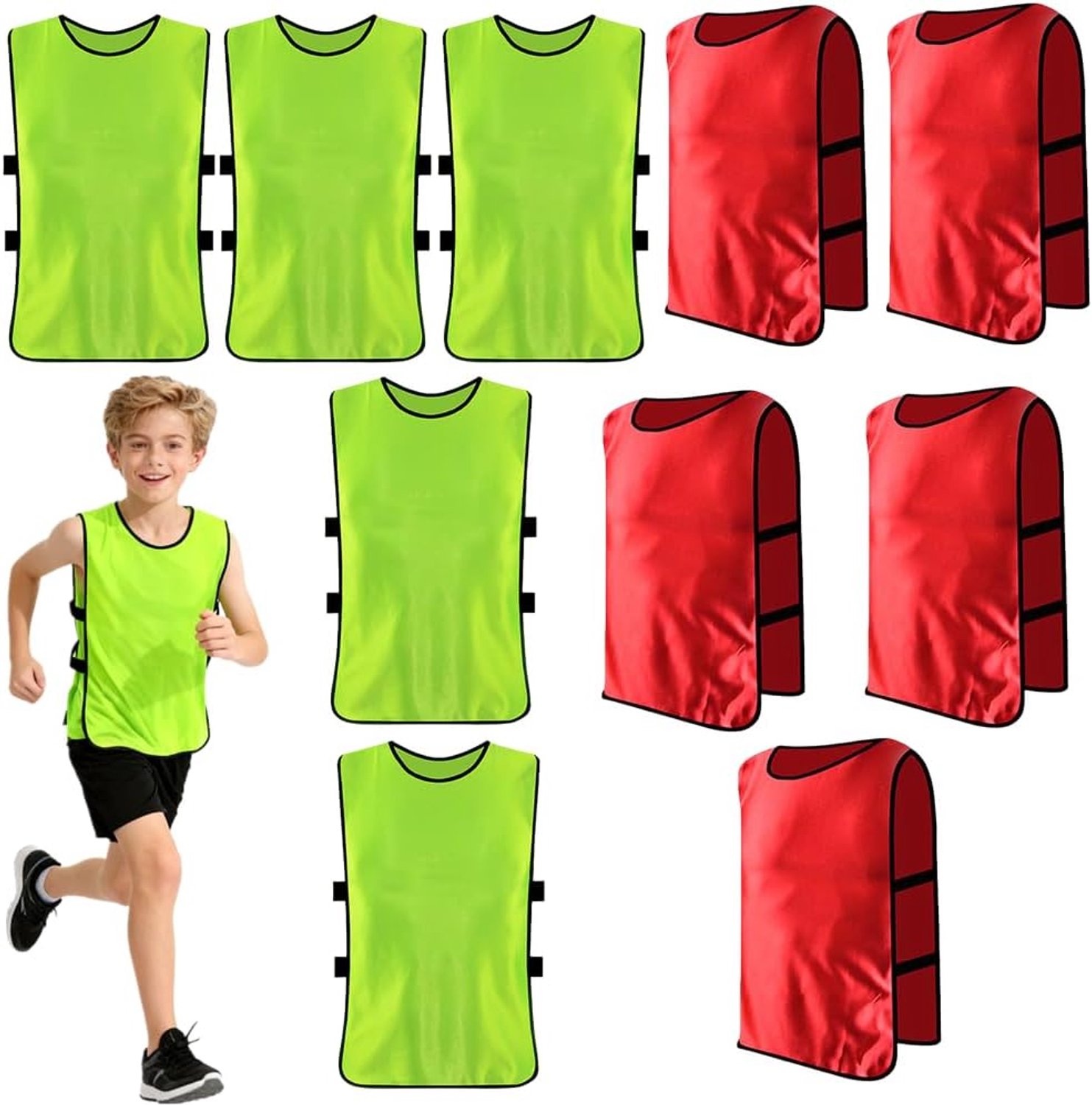 Set van 10 voetballijfjes voor kinderen, trainingslijfjes, 36 x 56 cm, zonder logo, teamspel bibs, voor kinderen, jeugd, spel, sport, voetbaltraining, vest, voor teamtraining
