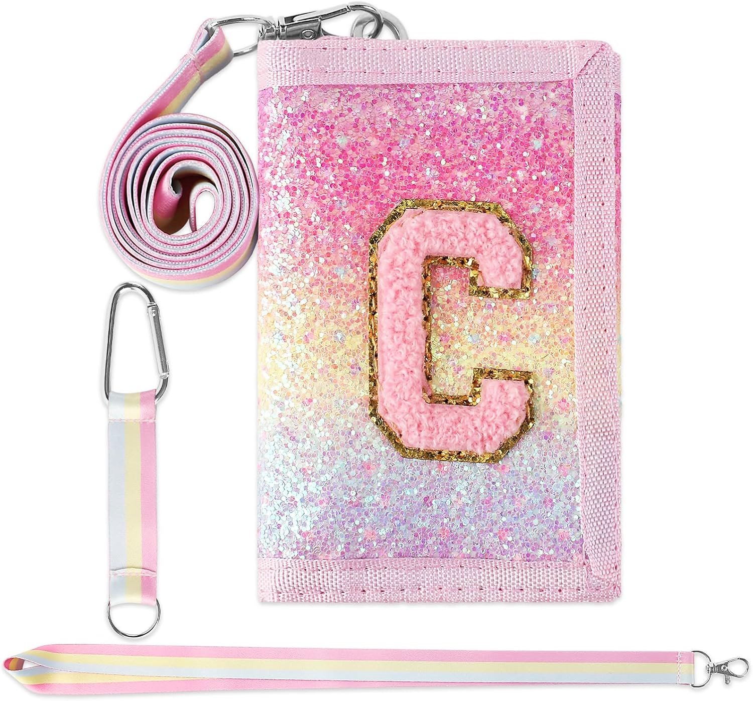 Kinderportemonnee, letters A-Z meisjes cartoon portemonnee, baby portemonnee met karabijnhaak, omhangband, voor kinderen, C, 12x8x2cm, Modern