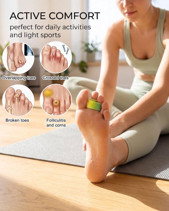 10 stuks zachte teenspreiders, verstelbaar, hamertenen, correctie, teenbandage, ademend, teenbescherming voor pedicure en nagellak, herbruikbaar, willekeurige kleuren — afbeelding 5