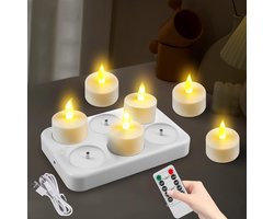 Aicharynic 6 stuks led-theelichtjes met timer, oplaadbare led-kaarsen met timerfunctie voor buiten, kaarsen flikkerende vlam voor Halloween-decoratie, kerstdecoratie, kamer, woonkamer