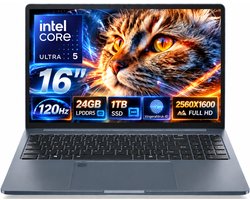 Ninkear N16 Pro 125H - 16 inch laptop - Intel Core 5 - 120 Hz - 24 GB LPDDR5 - 1TB SSD - Zakelijke Laptop - Windows laptop Toetsenbordverlichting - FHD-webcam - Windows 11 Pro - Werk Laptop