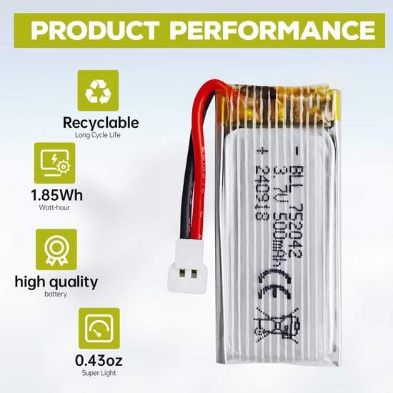5 stuks 3.7V 500mAh batterij & oplader voor H31 H37 H6D Hubsan X4 FPV H107C H107D H107L H107P H108 JXD392 JXD388 JXD385 UDI U816A SYMA X5C X5SW HS170 HS170C HS170G F180W F180C TR-C385 TR-P51 TR-F22 — afbeelding 2