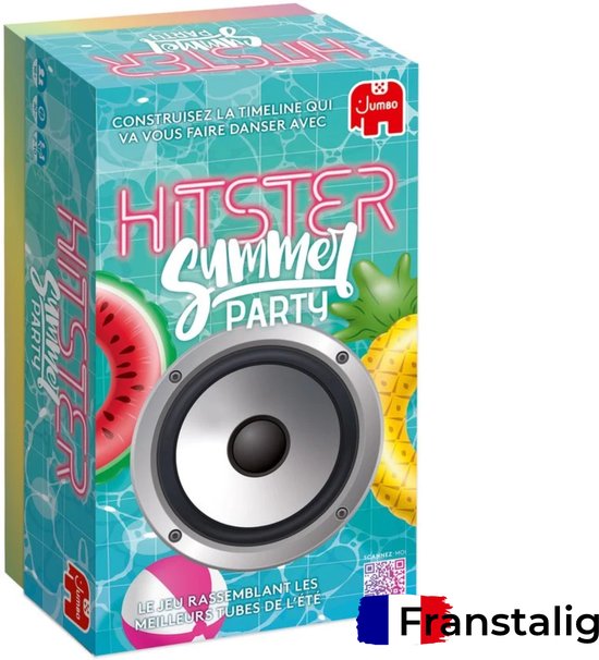 Doosspel Hitster Summer Party met watermeloen, ananas en speaker.